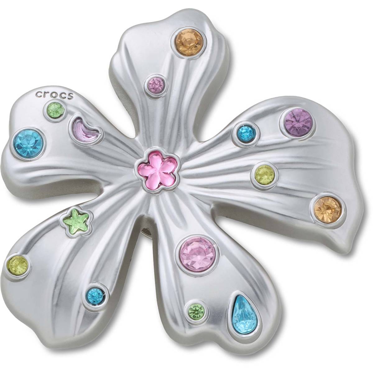 Crocs Flor Meta plateada con gema